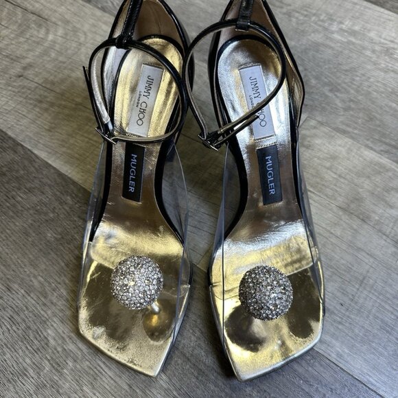 Jimmy Choo Shoes - Jimmy Choo x Mugler Crystal Ball Ankle Strap Heels – Clear PVC / Rhinestone